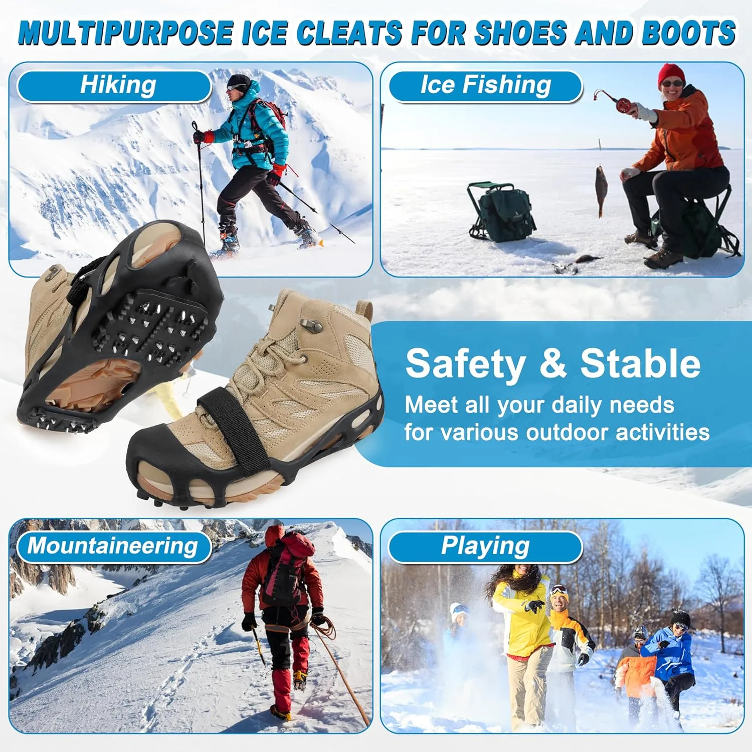 Ice Snow Traction Cleats for Shoes and Boots Non-Slip Crampon Snow Cleats for Winter Walking on Snow and Ice Boots Cleats for Men Women Walking Jogging Hiking