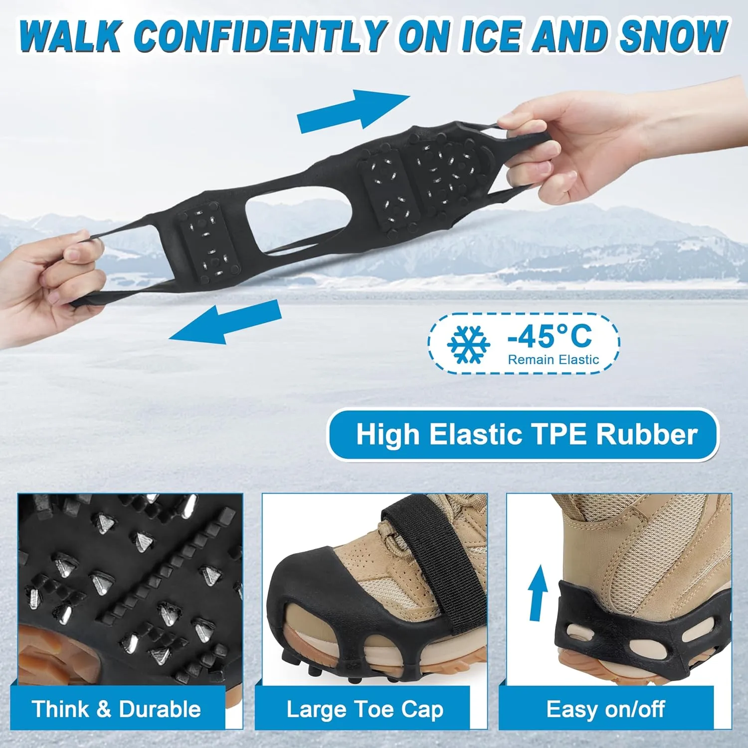 Ice Snow Traction Cleats for Shoes and Boots Non-Slip Crampon Snow Cleats for Winter Walking on Snow and Ice Boots Cleats for Men Women Walking Jogging Hiking