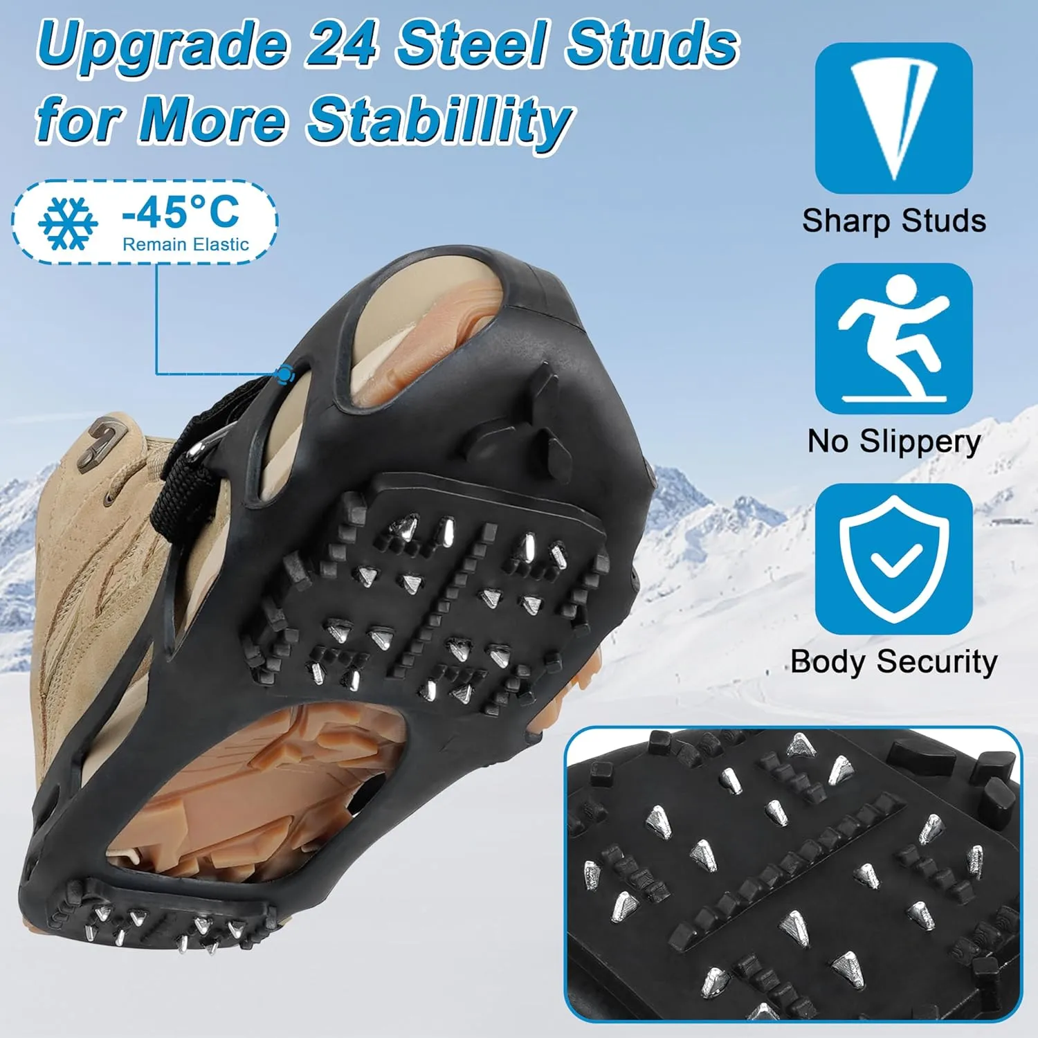 Ice Snow Traction Cleats for Shoes and Boots Non-Slip Crampon Snow Cleats for Winter Walking on Snow and Ice Boots Cleats for Men Women Walking Jogging Hiking