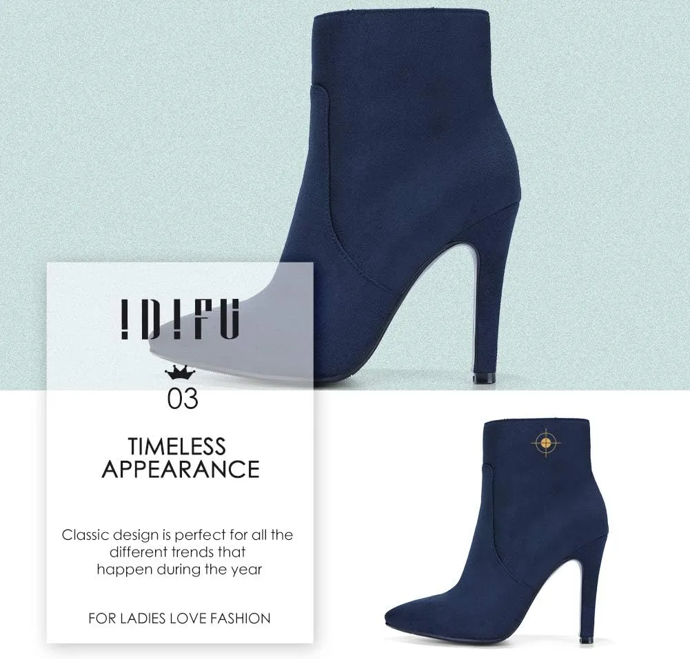 IDIFU Ankle Boots for Women High Heel Pointed Toe Boots Side Zipper Stiletto Booties