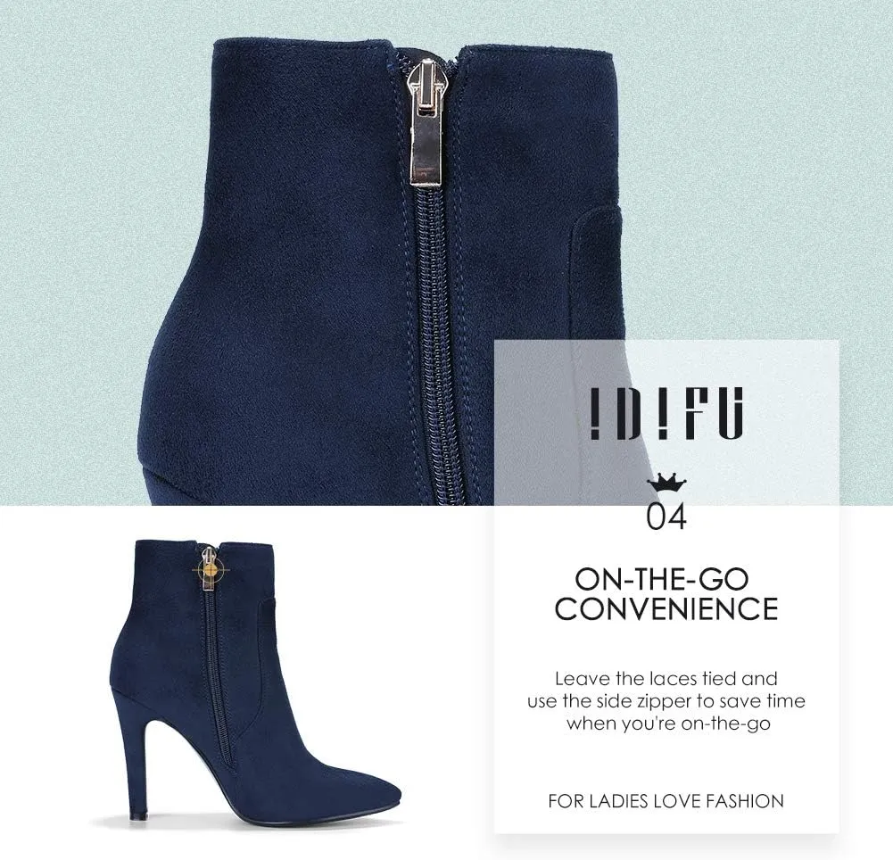 IDIFU Ankle Boots for Women High Heel Pointed Toe Boots Side Zipper Stiletto Booties