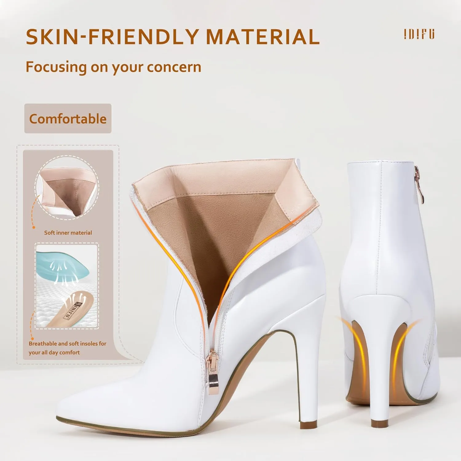 IDIFU Ankle Boots for Women High Heel Pointed Toe Boots Side Zipper Stiletto Booties