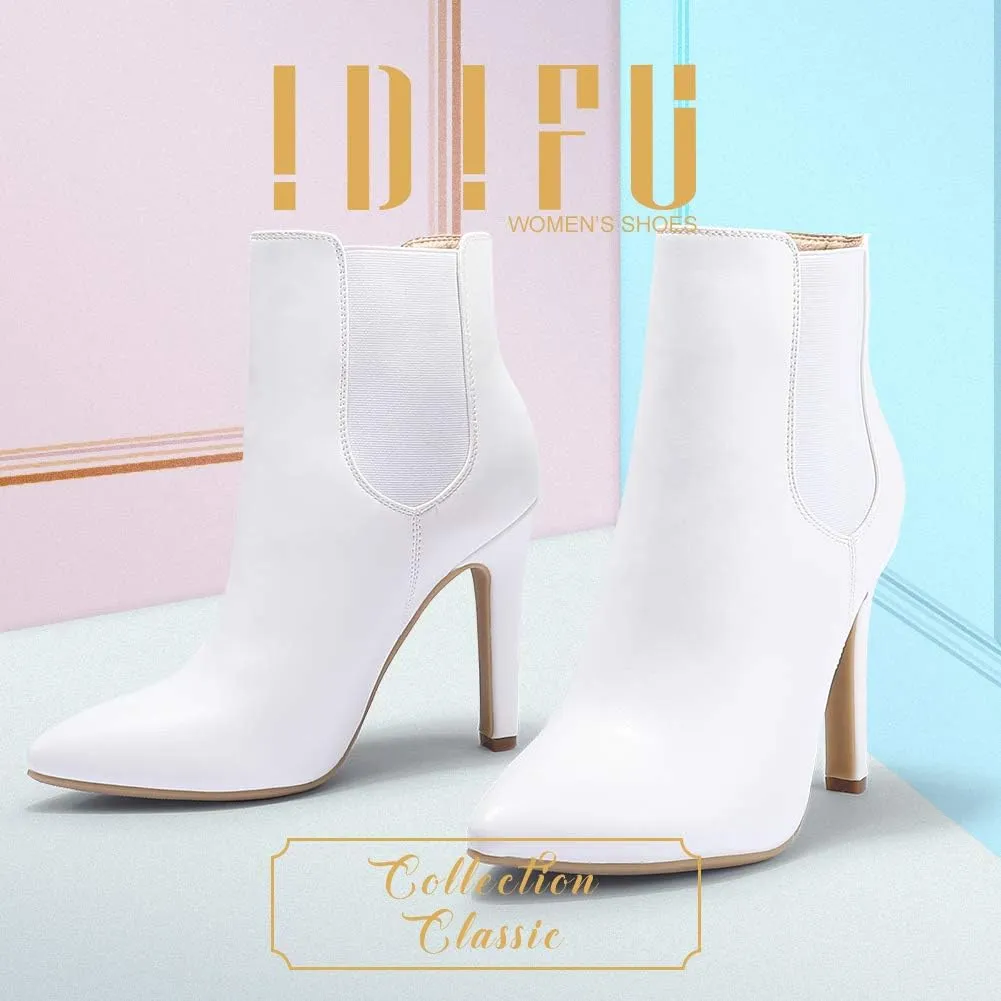 IDIFU Ankle Boots for Women High Heel Pointed Toe Boots Side Zipper Stiletto Booties