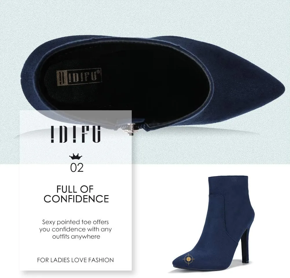 IDIFU Ankle Boots for Women High Heel Pointed Toe Boots Side Zipper Stiletto Booties