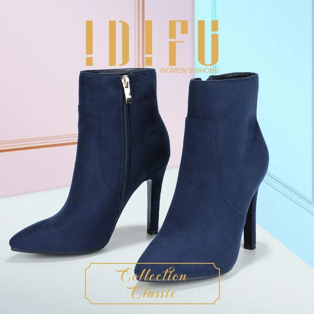 IDIFU Ankle Boots for Women High Heel Pointed Toe Boots Side Zipper Stiletto Booties