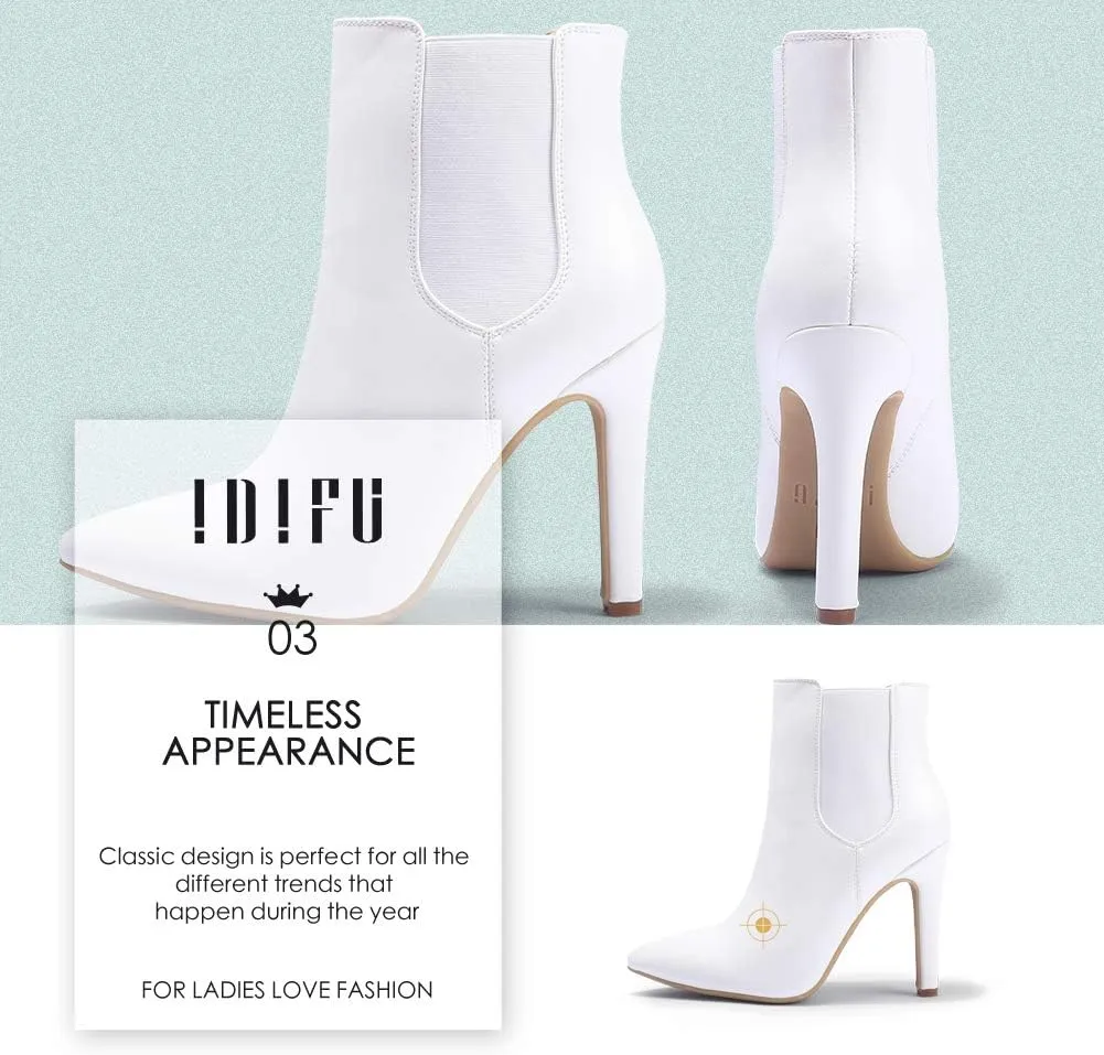 IDIFU Ankle Boots for Women High Heel Pointed Toe Boots Side Zipper Stiletto Booties