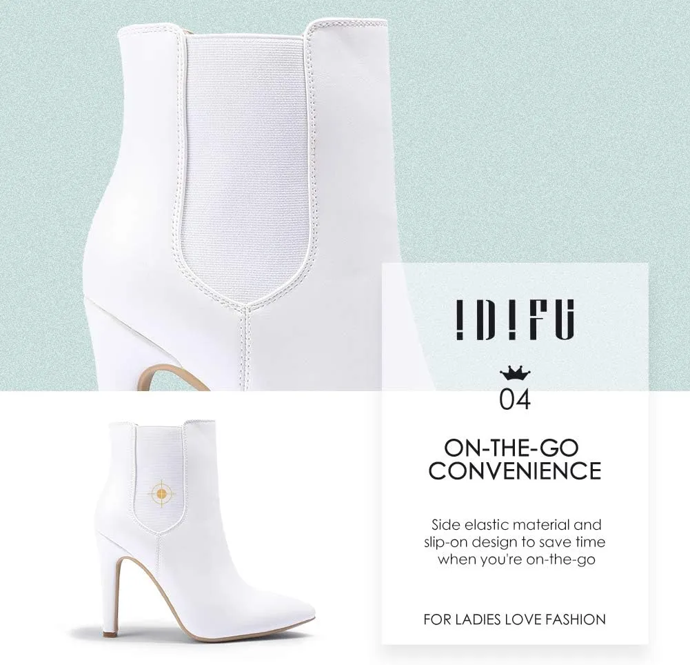 IDIFU Ankle Boots for Women High Heel Pointed Toe Boots Side Zipper Stiletto Booties