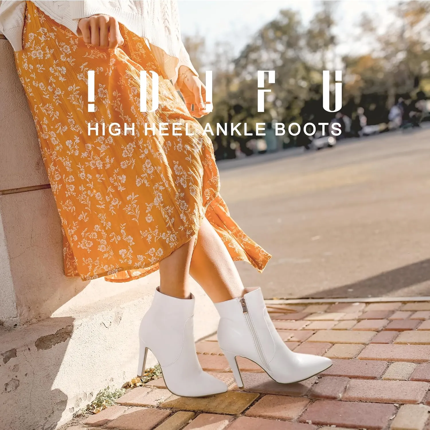 IDIFU Ankle Boots for Women High Heel Pointed Toe Boots Side Zipper Stiletto Booties