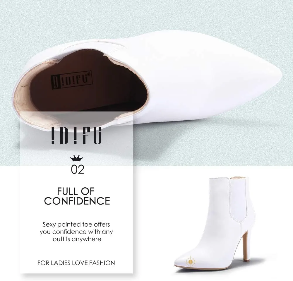 IDIFU Ankle Boots for Women High Heel Pointed Toe Boots Side Zipper Stiletto Booties