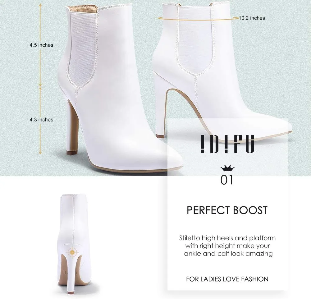 IDIFU Ankle Boots for Women High Heel Pointed Toe Boots Side Zipper Stiletto Booties