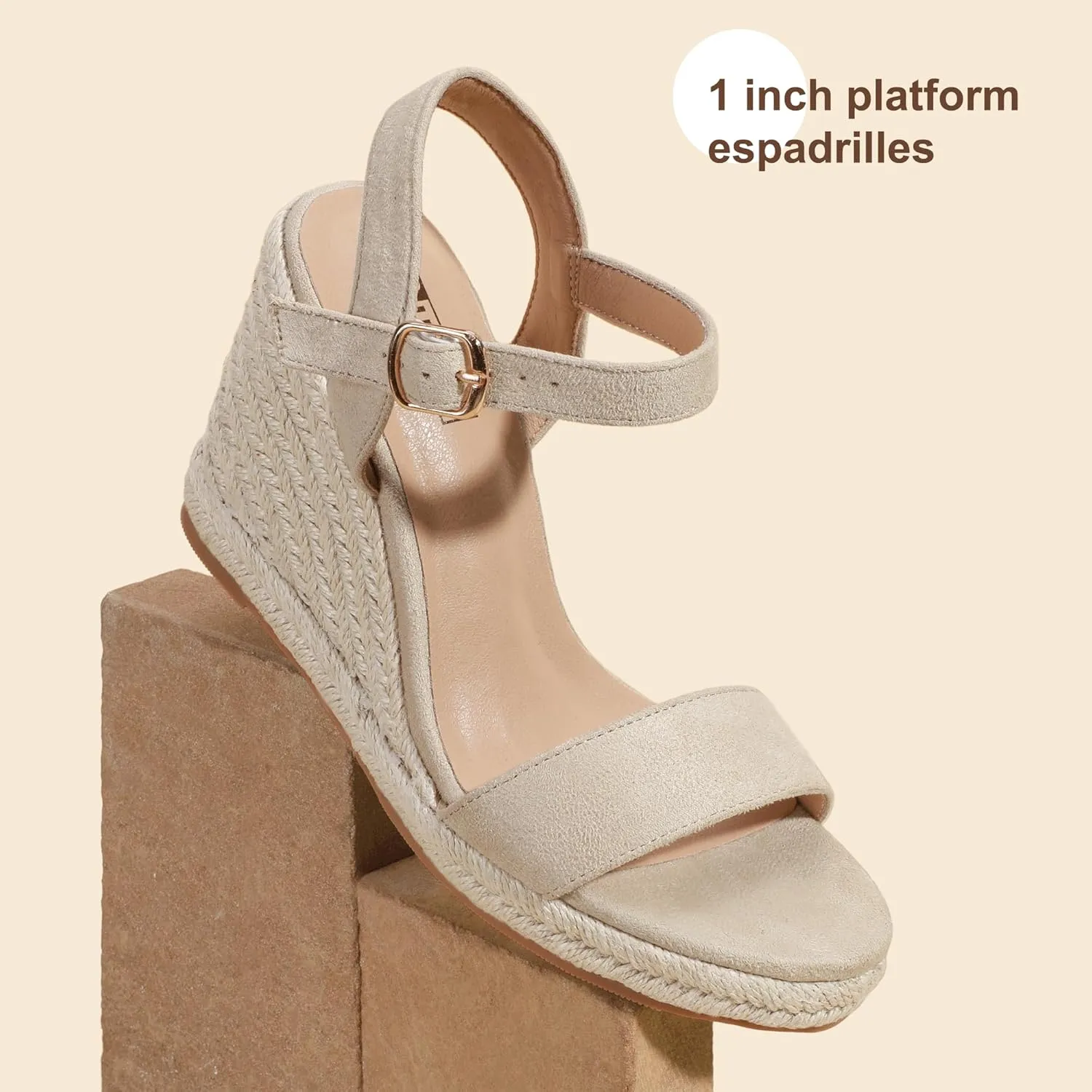 IDIFU IN4 Espadrille Wedges for Women Platform Wedge Sandals High Heels Espadrilles Wedges Heels for Women Sandals Dressy Open Toe Slingback Wedge Shoes Causal Summer Bridal Wedding Prom Wedges