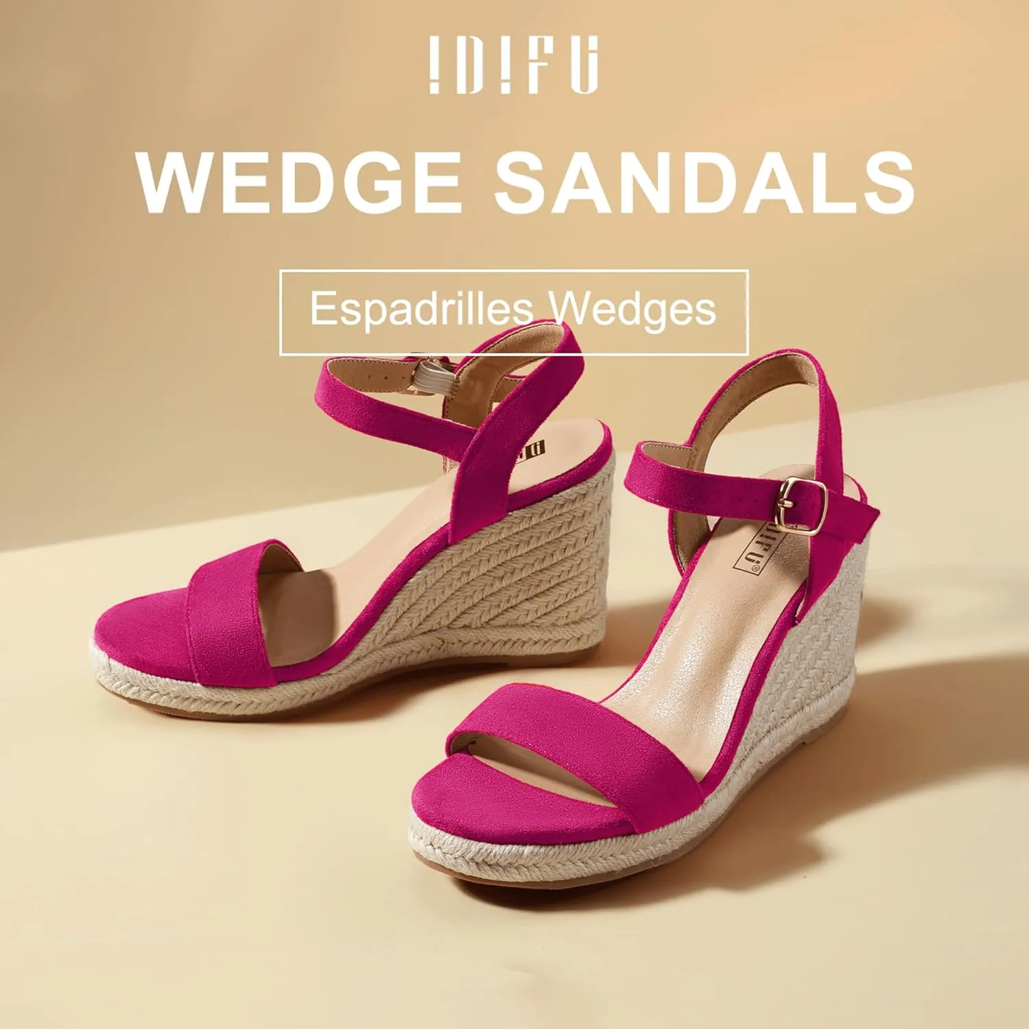 IDIFU IN4 Espadrille Wedges for Women Platform Wedge Sandals High Heels Espadrilles Wedges Heels for Women Sandals Dressy Open Toe Slingback Wedge Shoes Causal Summer Bridal Wedding Prom Wedges