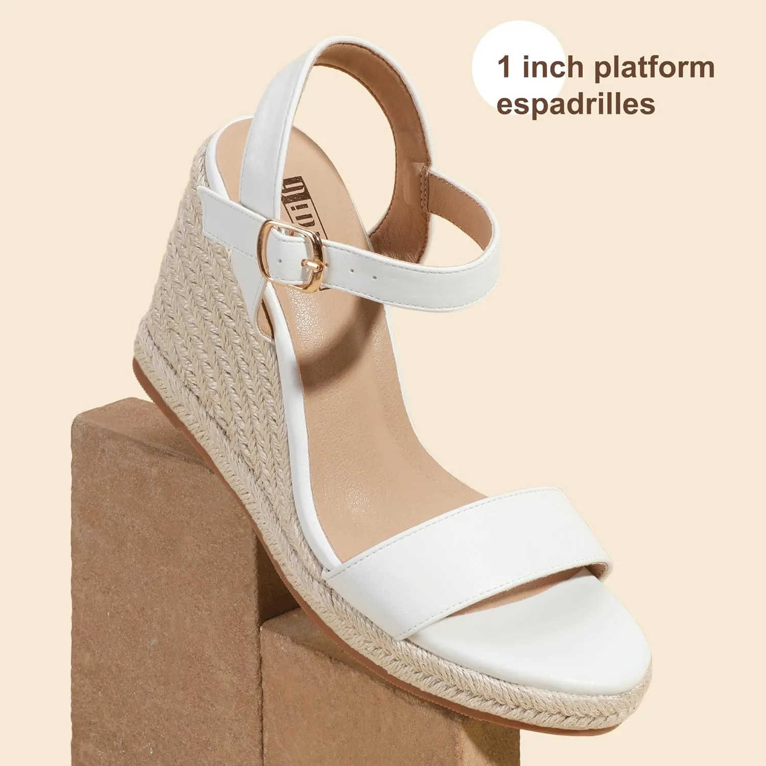 IDIFU IN4 Espadrille Wedges for Women Platform Wedge Sandals High Heels Espadrilles Wedges Heels for Women Sandals Dressy Open Toe Slingback Wedge Shoes Causal Summer Bridal Wedding Prom Wedges