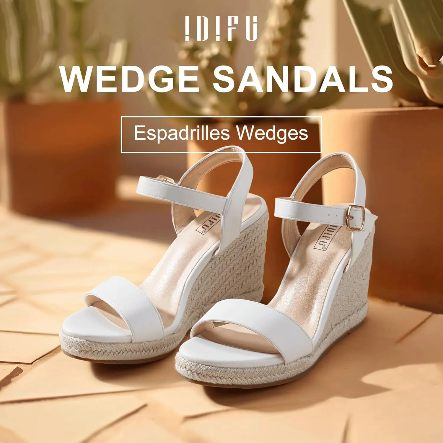 IDIFU IN4 Espadrille Wedges for Women Platform Wedge Sandals High Heels Espadrilles Wedges Heels for Women Sandals Dressy Open Toe Slingback Wedge Shoes Causal Summer Bridal Wedding Prom Wedges