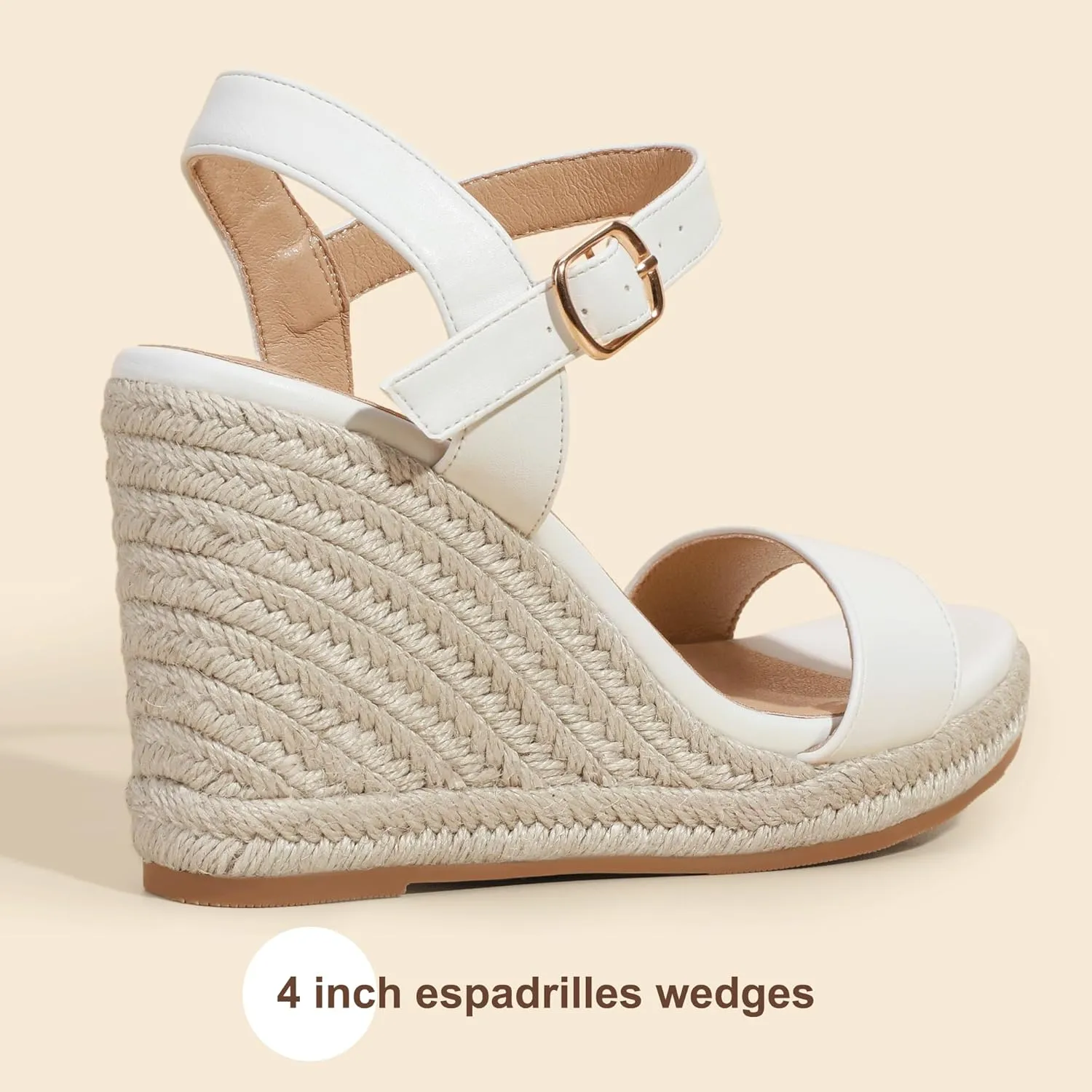 IDIFU IN4 Espadrille Wedges for Women Platform Wedge Sandals High Heels Espadrilles Wedges Heels for Women Sandals Dressy Open Toe Slingback Wedge Shoes Causal Summer Bridal Wedding Prom Wedges