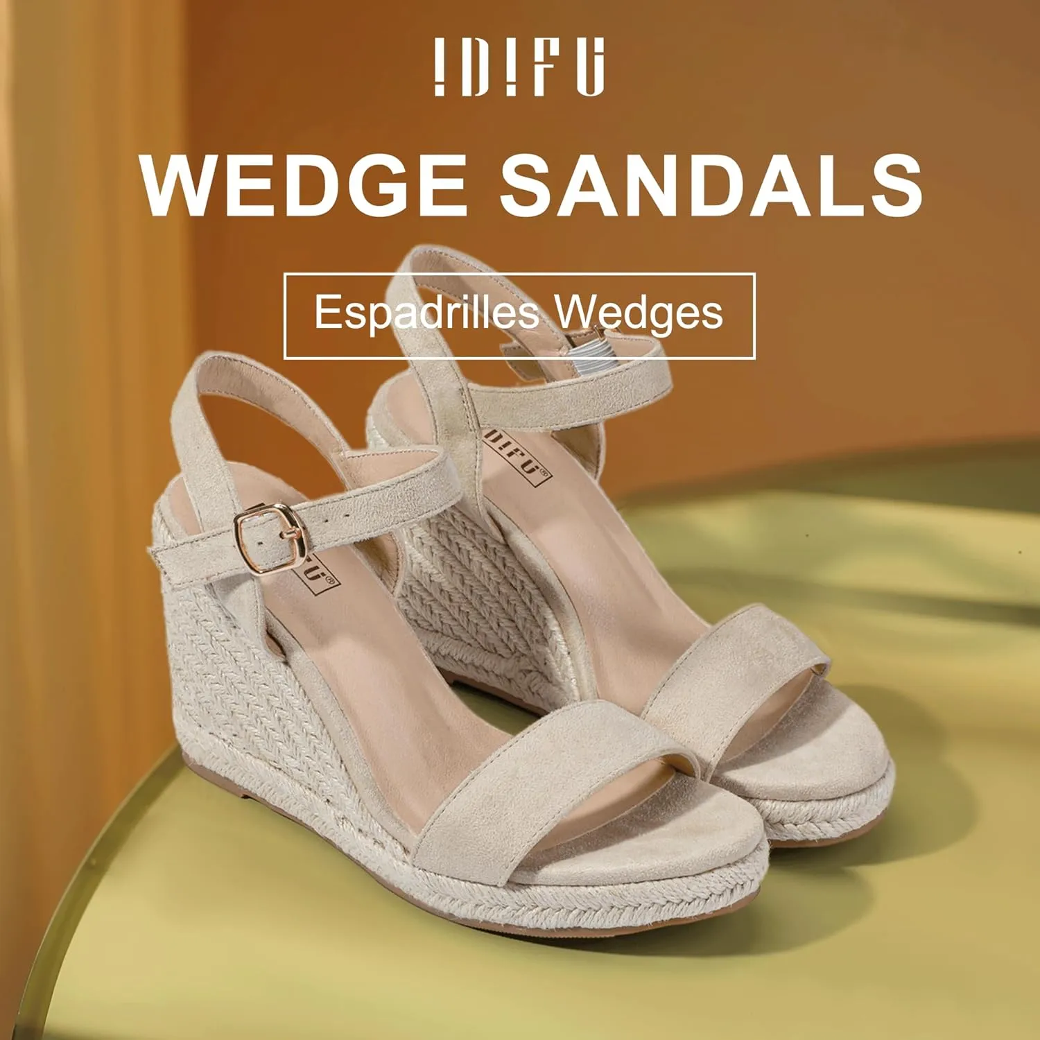 IDIFU IN4 Espadrille Wedges for Women Platform Wedge Sandals High Heels Espadrilles Wedges Heels for Women Sandals Dressy Open Toe Slingback Wedge Shoes Causal Summer Bridal Wedding Prom Wedges