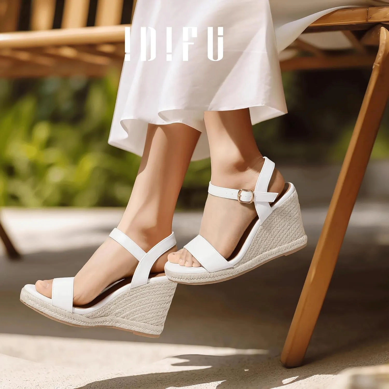 IDIFU IN4 Espadrille Wedges for Women Platform Wedge Sandals High Heels Espadrilles Wedges Heels for Women Sandals Dressy Open Toe Slingback Wedge Shoes Causal Summer Bridal Wedding Prom Wedges