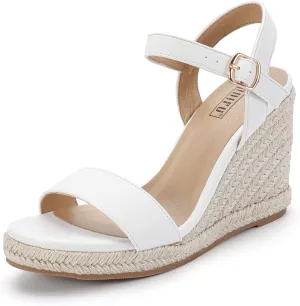 IDIFU IN4 Espadrille Wedges for Women Platform Wedge Sandals High Heels Espadrilles Wedges Heels for Women Sandals Dressy Open Toe Slingback Wedge Shoes Causal Summer Bridal Wedding Prom Wedges