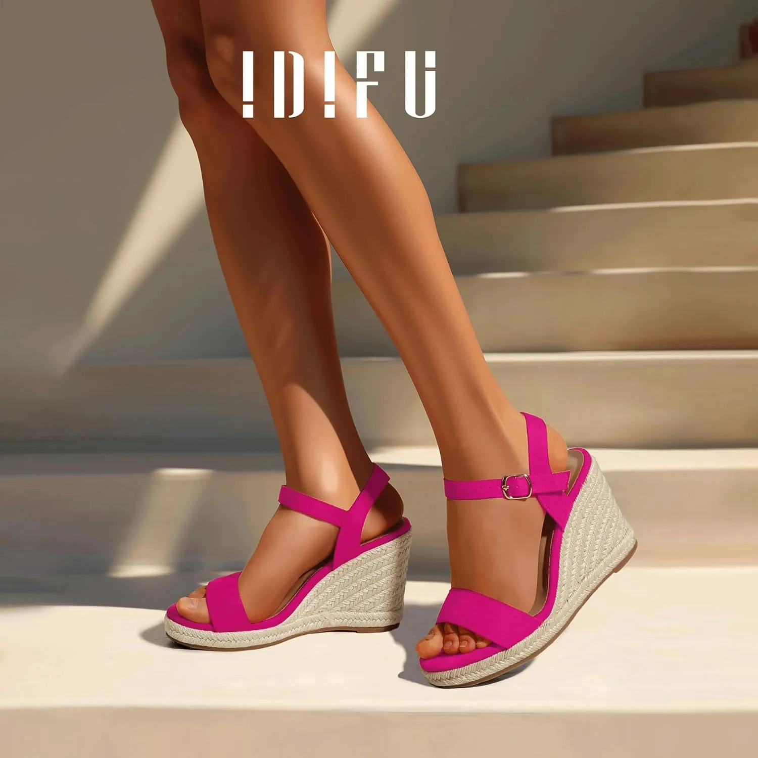 IDIFU IN4 Espadrille Wedges for Women Platform Wedge Sandals High Heels Espadrilles Wedges Heels for Women Sandals Dressy Open Toe Slingback Wedge Shoes Causal Summer Bridal Wedding Prom Wedges