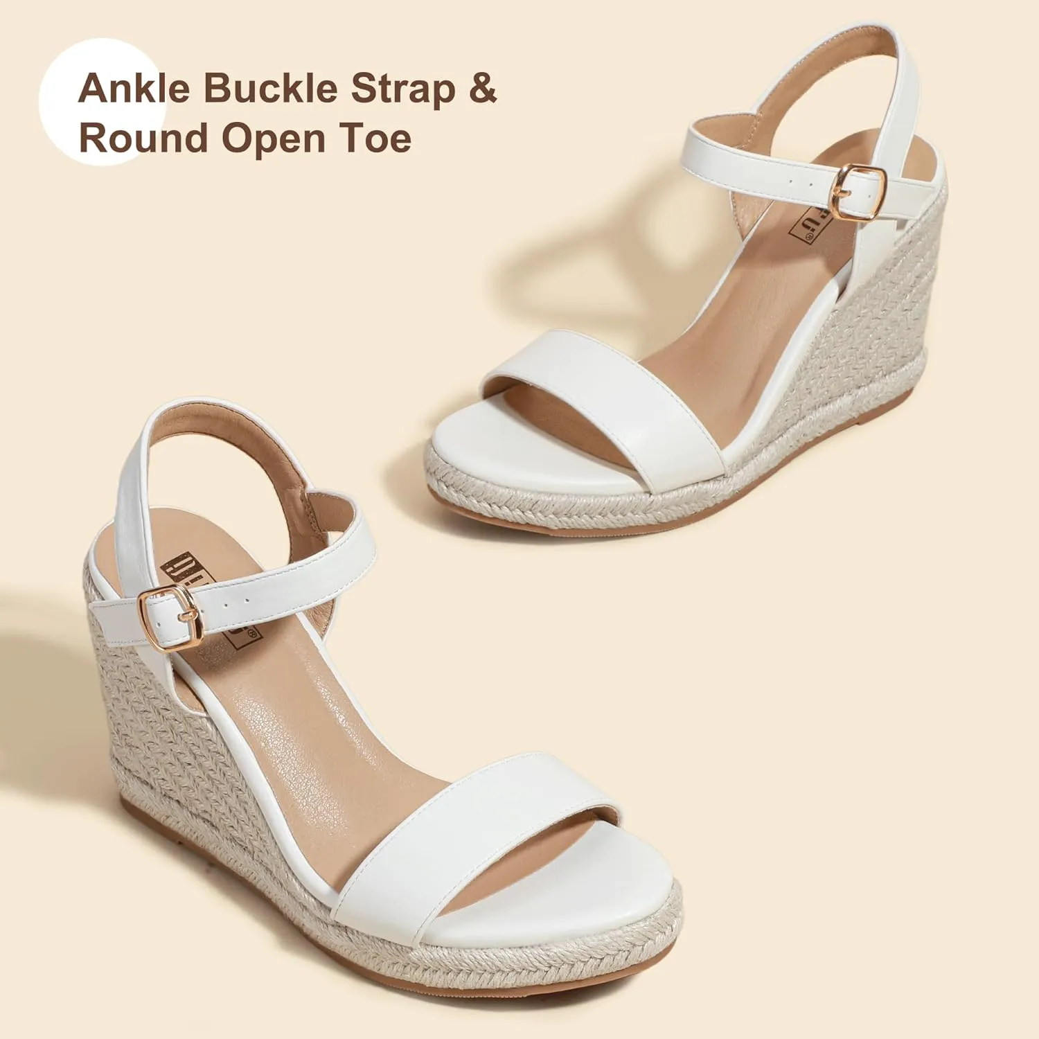 IDIFU IN4 Espadrille Wedges for Women Platform Wedge Sandals High Heels Espadrilles Wedges Heels for Women Sandals Dressy Open Toe Slingback Wedge Shoes Causal Summer Bridal Wedding Prom Wedges