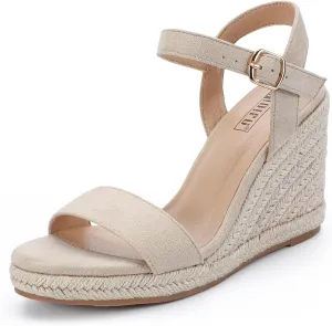 IDIFU IN4 Espadrille Wedges for Women Platform Wedge Sandals High Heels Espadrilles Wedges Heels for Women Sandals Dressy Open Toe Slingback Wedge Shoes Causal Summer Bridal Wedding Prom Wedges