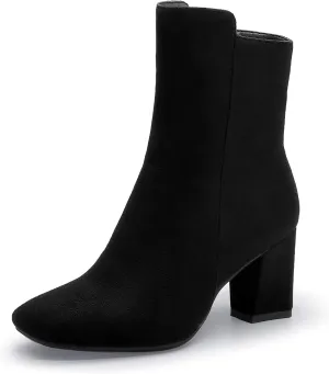 IDIFU Women's Ada Fashion Square Toe Ankle Boots Low Block Heel Short Boots Side Zipper Booties Shoes- Half Size Larger