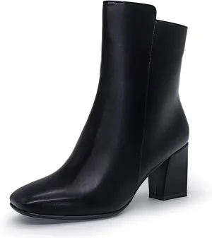IDIFU Women's Ada Fashion Square Toe Ankle Boots Low Block Heel Short Boots Side Zipper Booties Shoes- Half Size Larger
