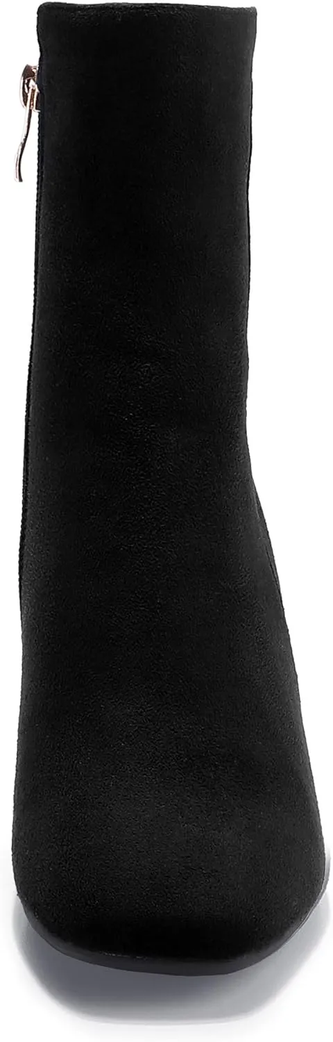 IDIFU Women's Ada Fashion Square Toe Ankle Boots Low Block Heel Short Boots Side Zipper Booties Shoes- Half Size Larger