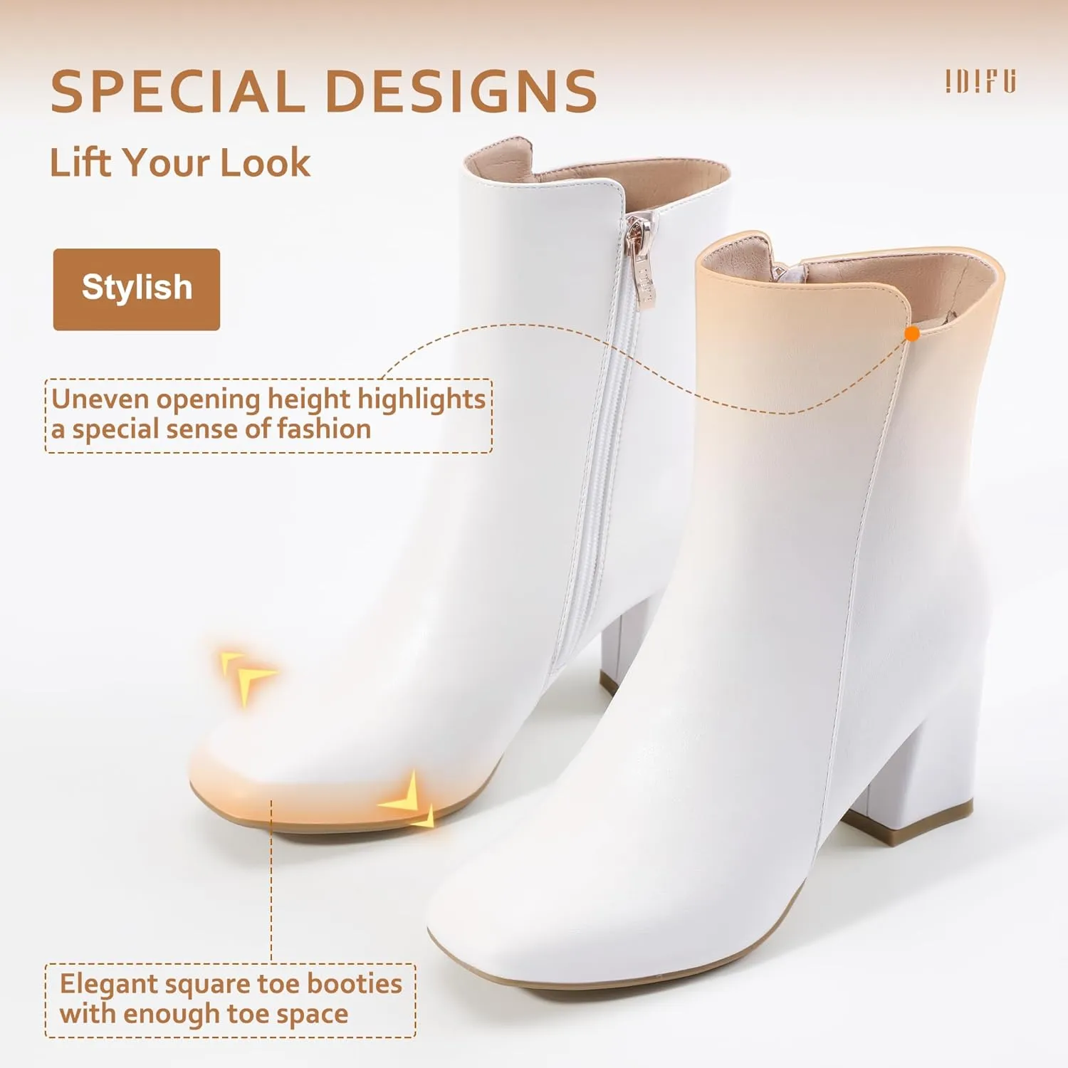 IDIFU Women's Ada Fashion Square Toe Ankle Boots Low Block Heel Short Boots Side Zipper Booties Shoes- Half Size Larger