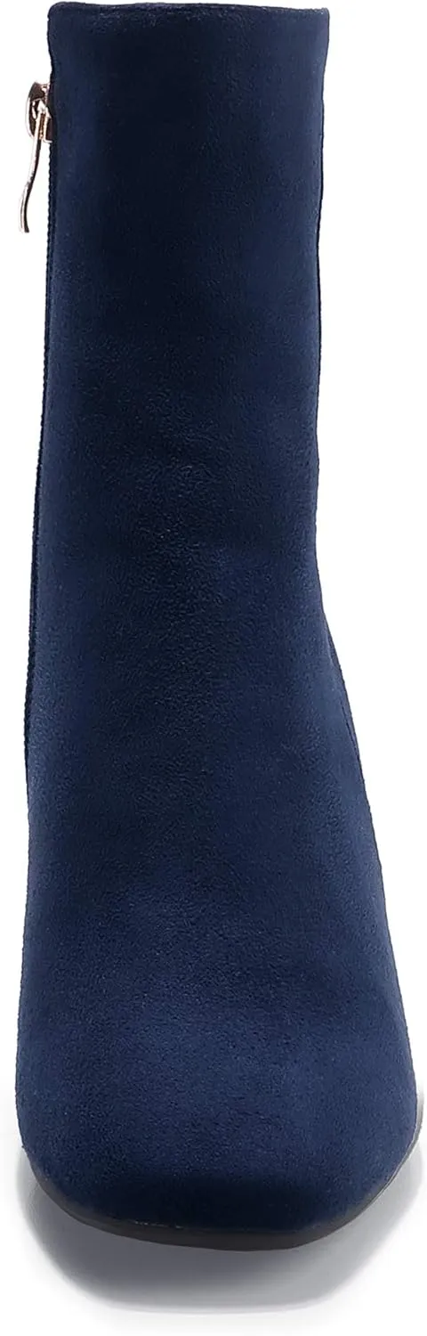 IDIFU Women's Ada Fashion Square Toe Ankle Boots Low Block Heel Short Boots Side Zipper Booties Shoes- Half Size Larger