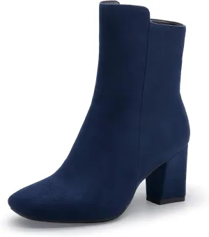 IDIFU Women's Ada Fashion Square Toe Ankle Boots Low Block Heel Short Boots Side Zipper Booties Shoes- Half Size Larger