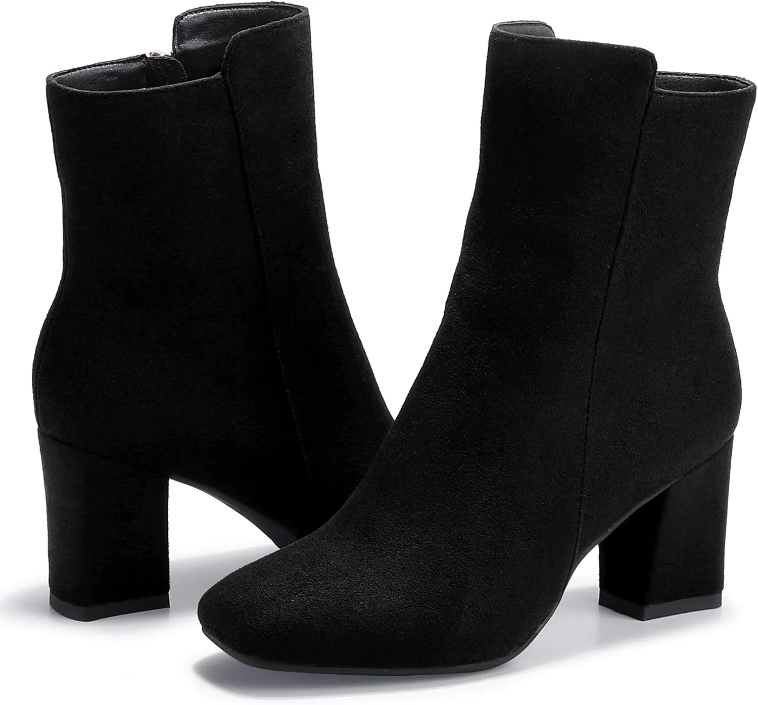 IDIFU Women's Ada Fashion Square Toe Ankle Boots Low Block Heel Short Boots Side Zipper Booties Shoes- Half Size Larger