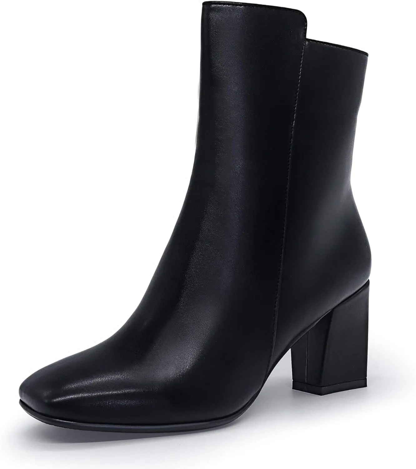 IDIFU Women's Ada Fashion Square Toe Ankle Boots Low Block Heel Short Boots Side Zipper Booties Shoes- Half Size Larger