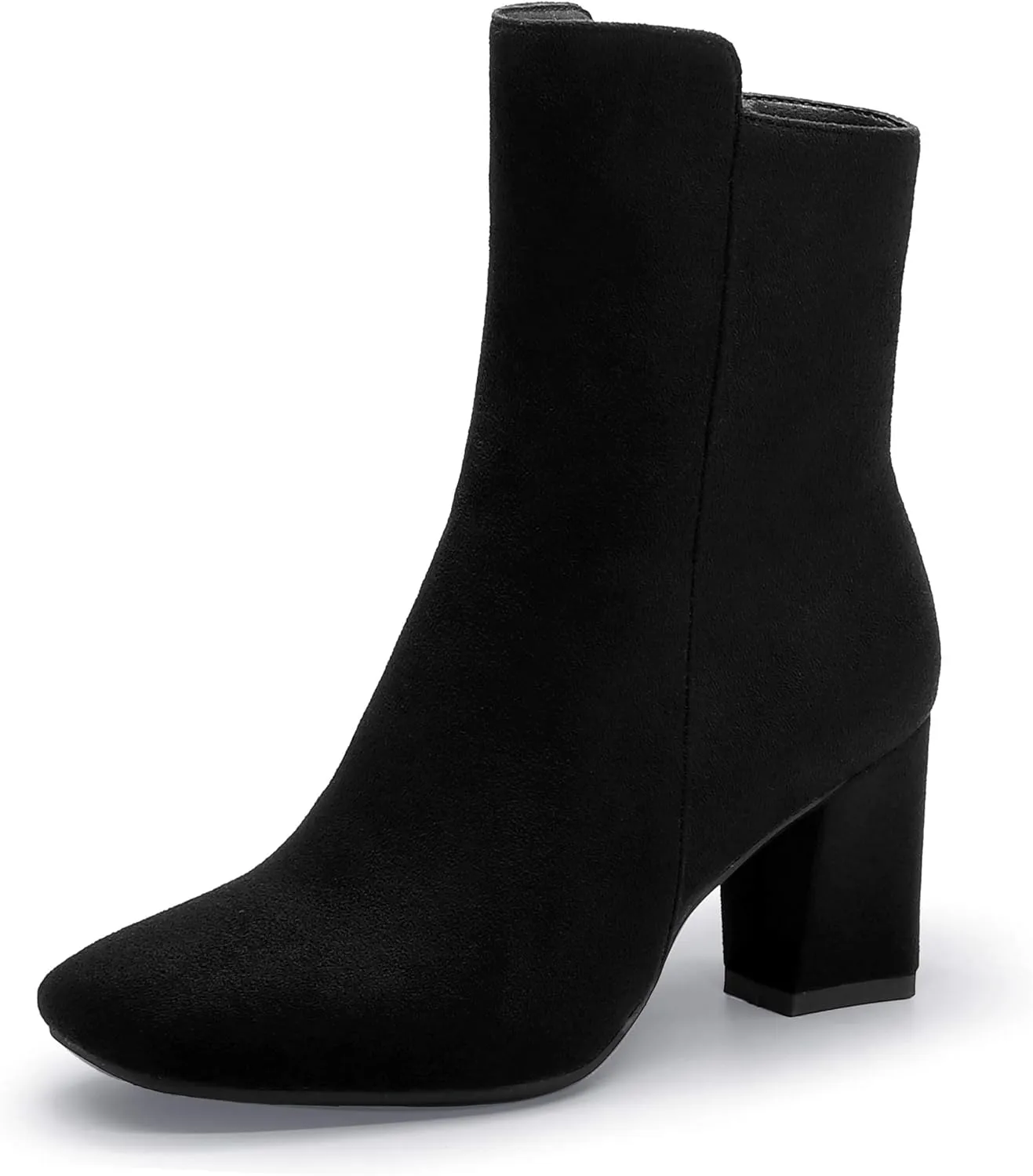 IDIFU Women's Ada Fashion Square Toe Ankle Boots Low Block Heel Short Boots Side Zipper Booties Shoes- Half Size Larger