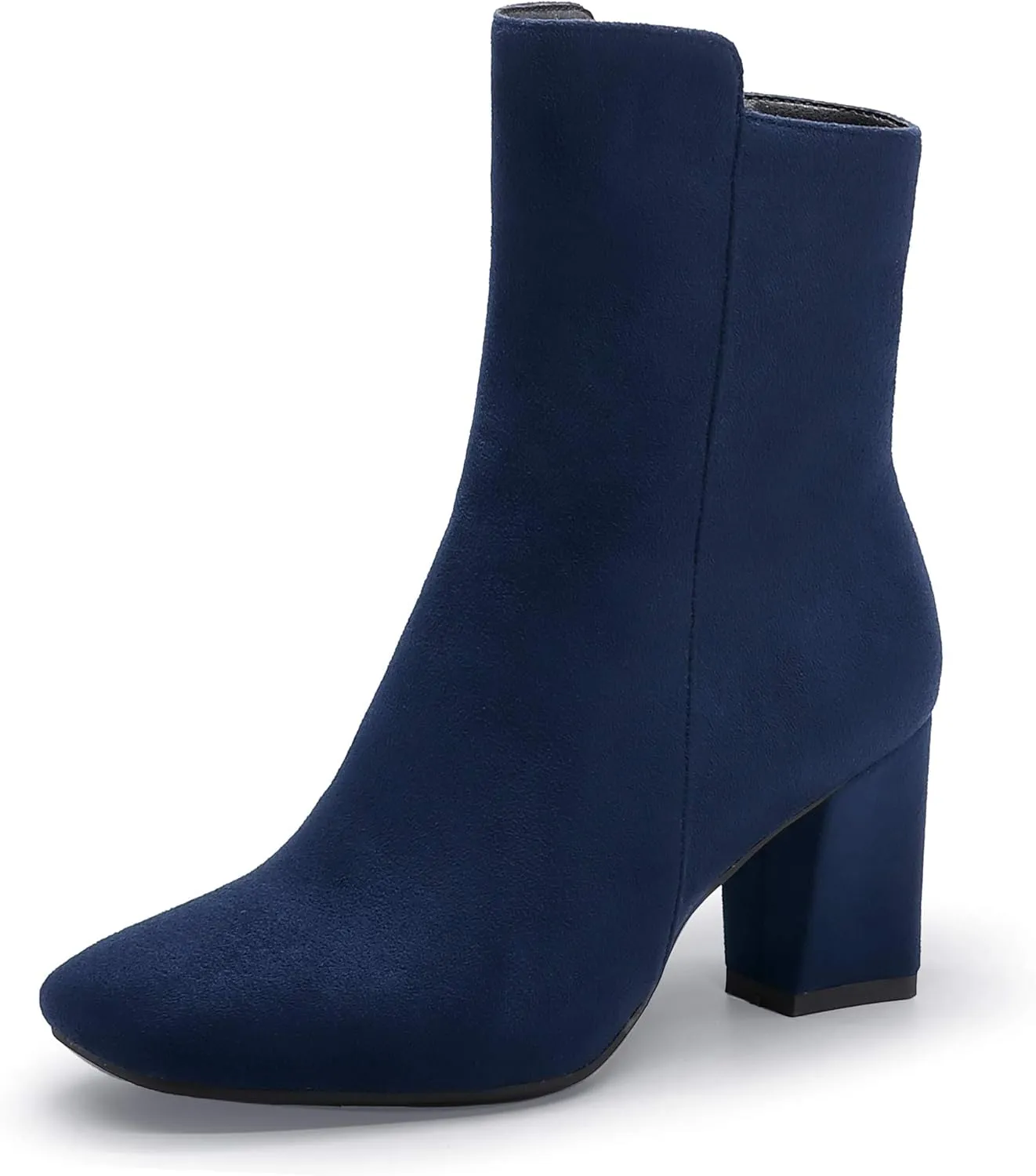 IDIFU Women's Ada Fashion Square Toe Ankle Boots Low Block Heel Short Boots Side Zipper Booties Shoes- Half Size Larger