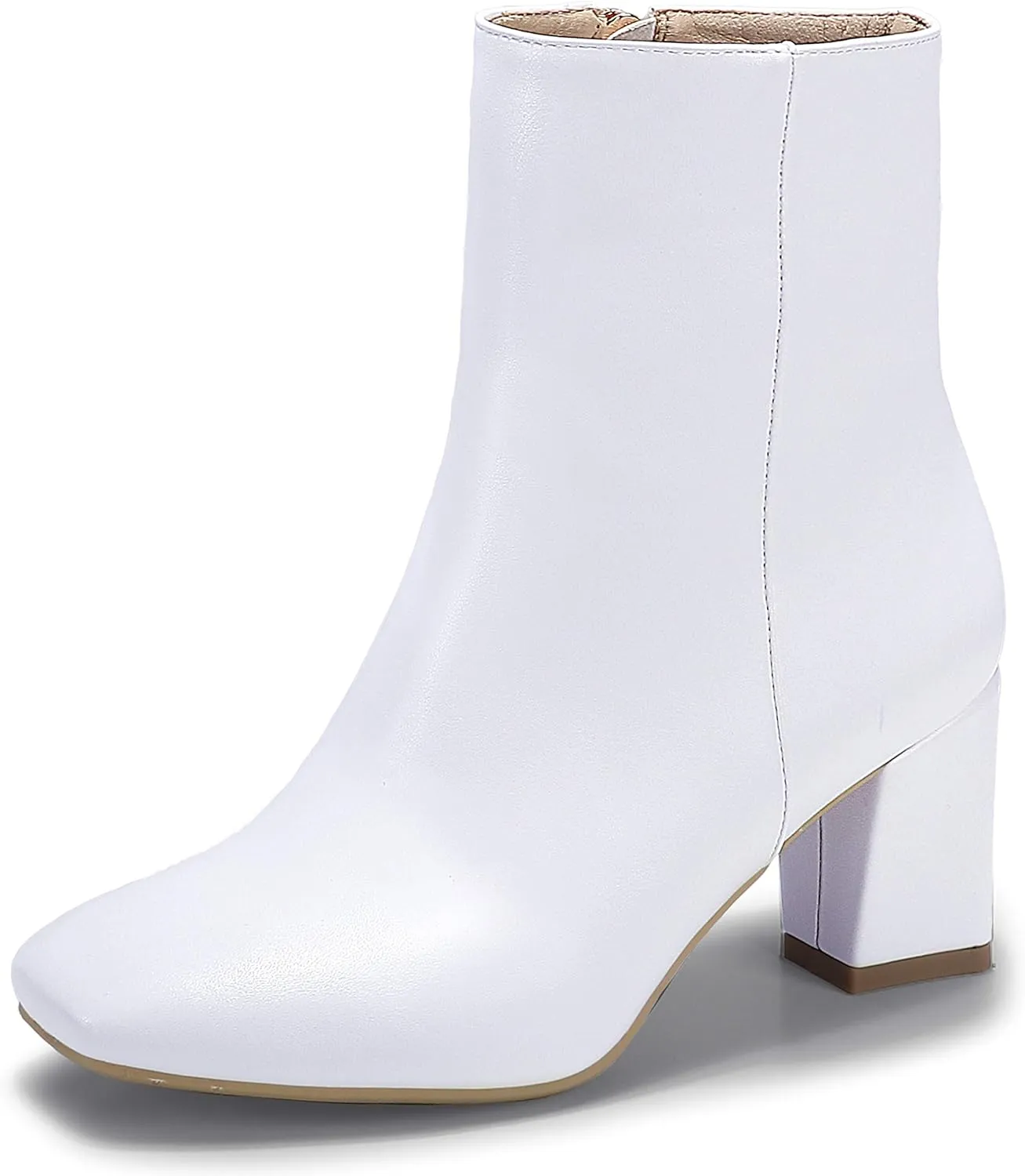 IDIFU Women's Aliza Fashion Square Toe Short Boots Side Zipper Low Block Heel Ankle Booties