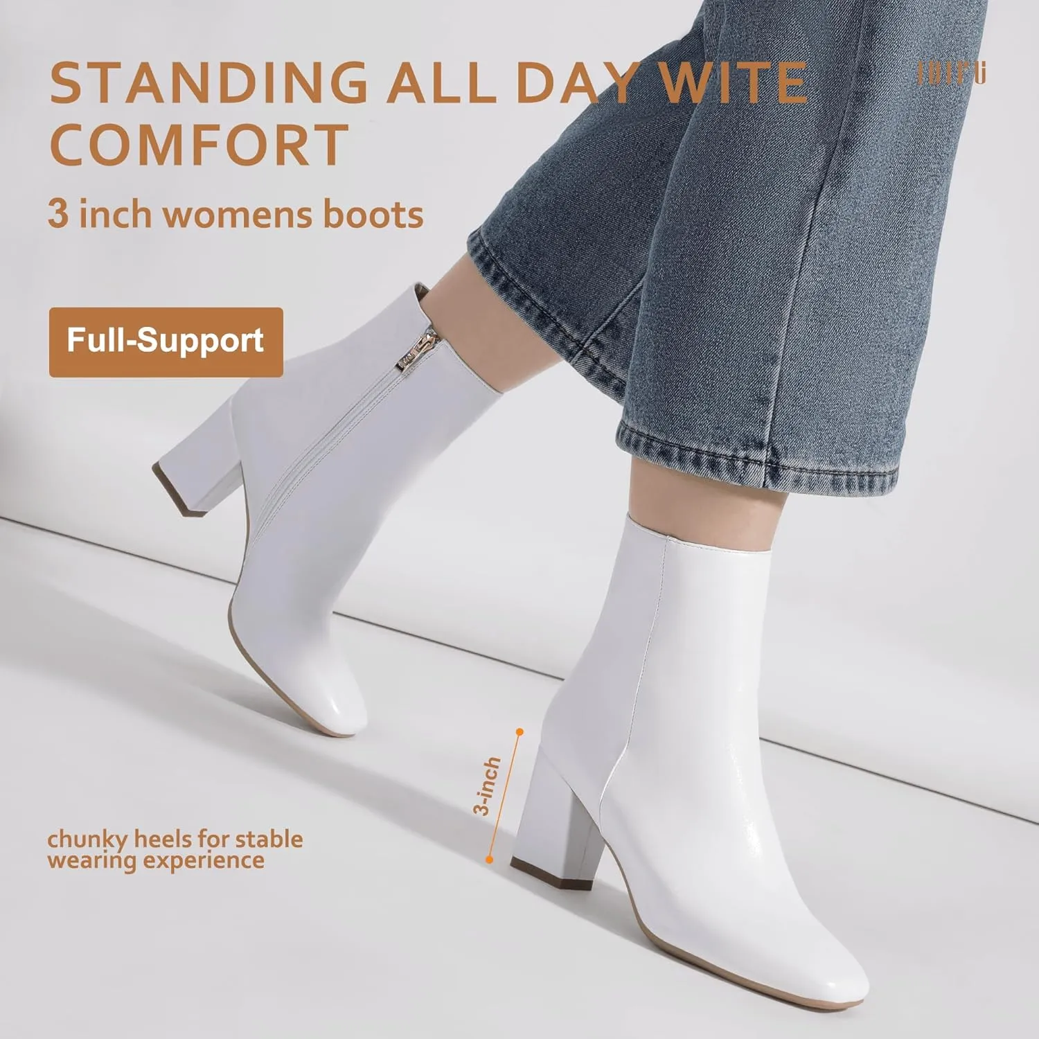 IDIFU Women's Aliza Fashion Square Toe Short Boots Side Zipper Low Block Heel Ankle Booties