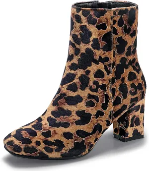IDIFU Women's Aliza Fashion Square Toe Short Boots Side Zipper Low Block Heel Ankle Booties