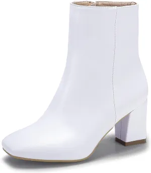 IDIFU Women's Aliza Fashion Square Toe Short Boots Side Zipper Low Block Heel Ankle Booties