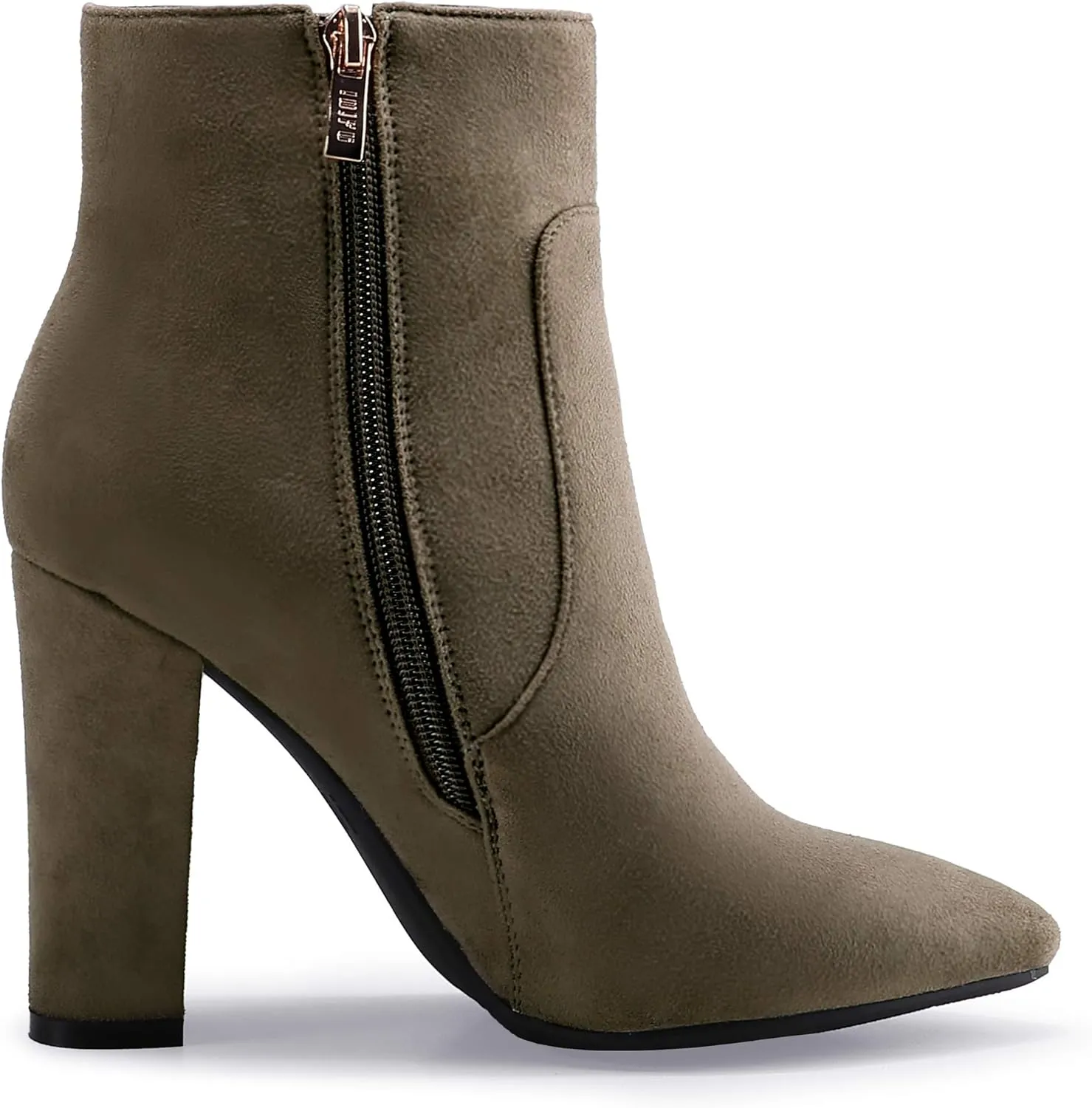 IDIFU Women's Fashion Ankle Boots Comfy Pointed Toe High Heels Side Zipper Booties
