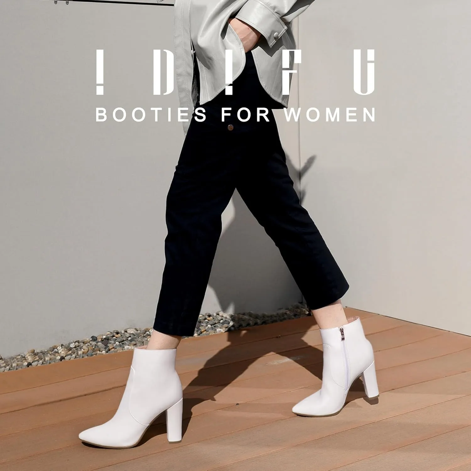 IDIFU Women's Fashion Ankle Boots Comfy Pointed Toe High Heels Side Zipper Booties