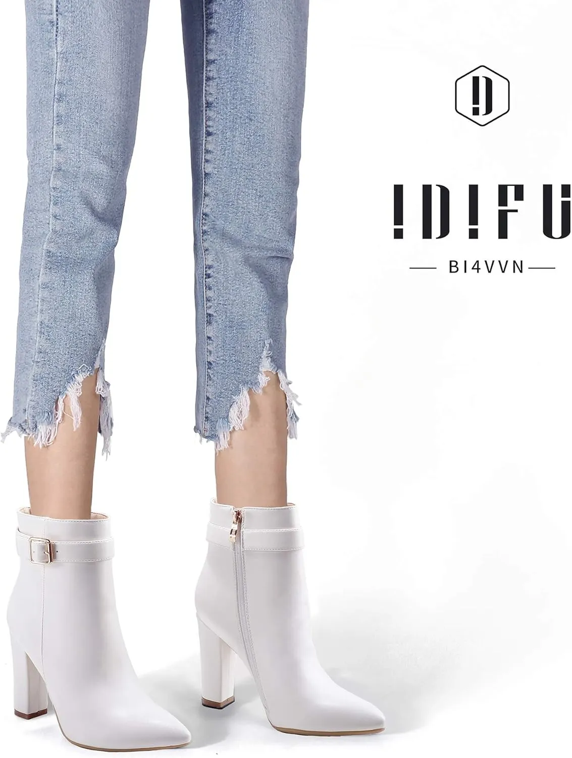 IDIFU Women's Fashion Ankle Boots Comfy Pointed Toe High Heels Side Zipper Booties