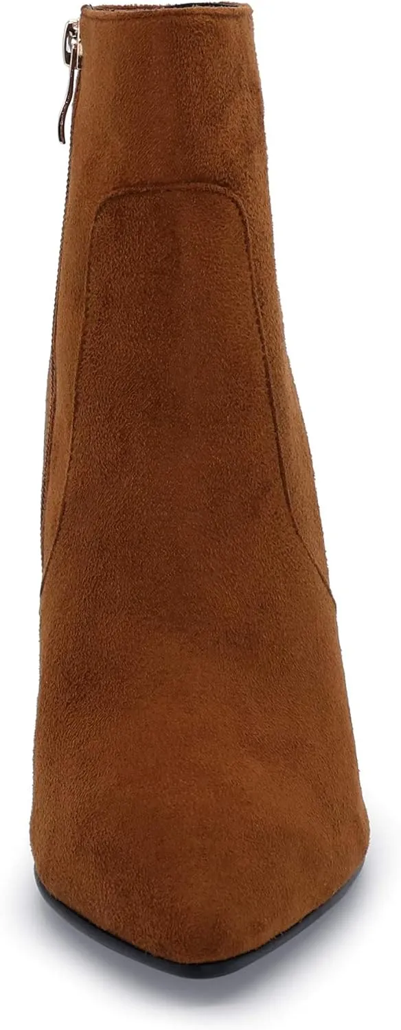 IDIFU Women's Fashion Ankle Boots Comfy Pointed Toe High Heels Side Zipper Booties