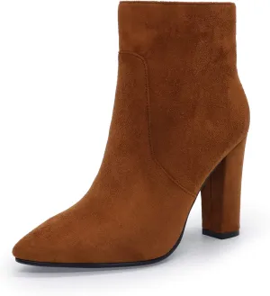 IDIFU Women's Fashion Ankle Boots Comfy Pointed Toe High Heels Side Zipper Booties