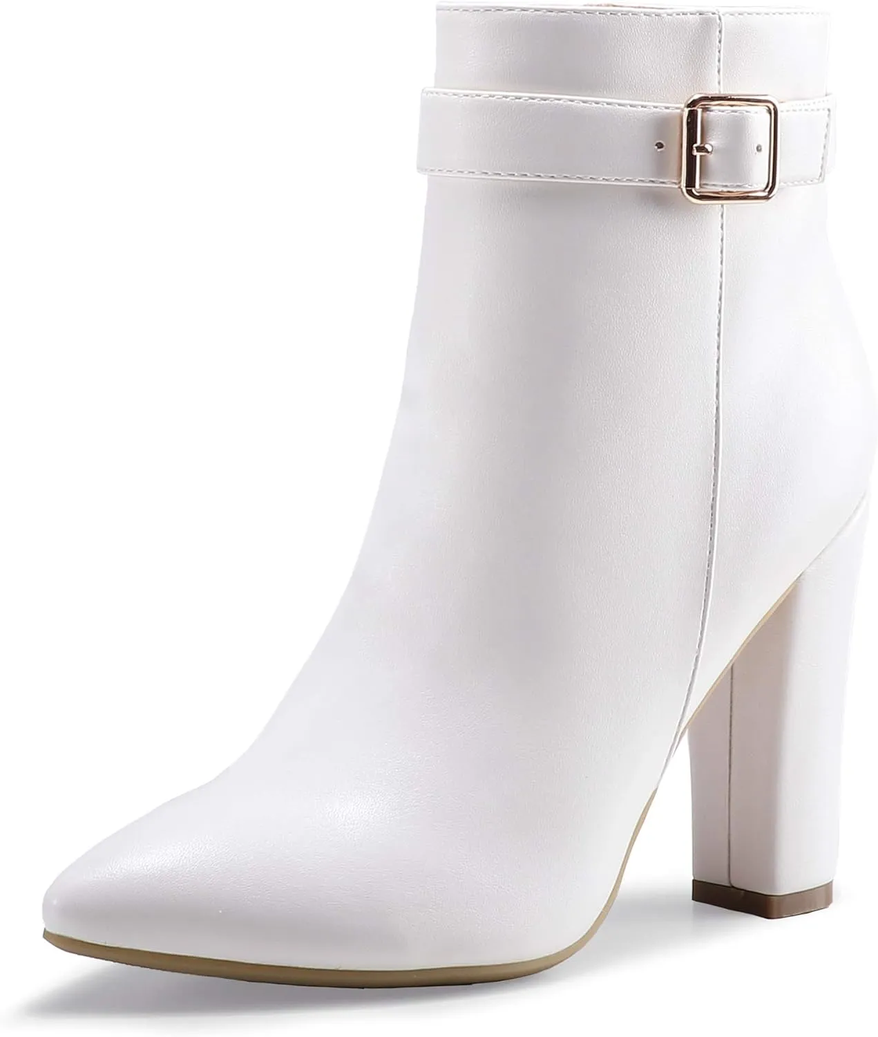 IDIFU Women's Fashion Ankle Boots Comfy Pointed Toe High Heels Side Zipper Booties