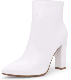 IDIFU Women's Fashion Ankle Boots Comfy Pointed Toe High Heels Side Zipper Booties