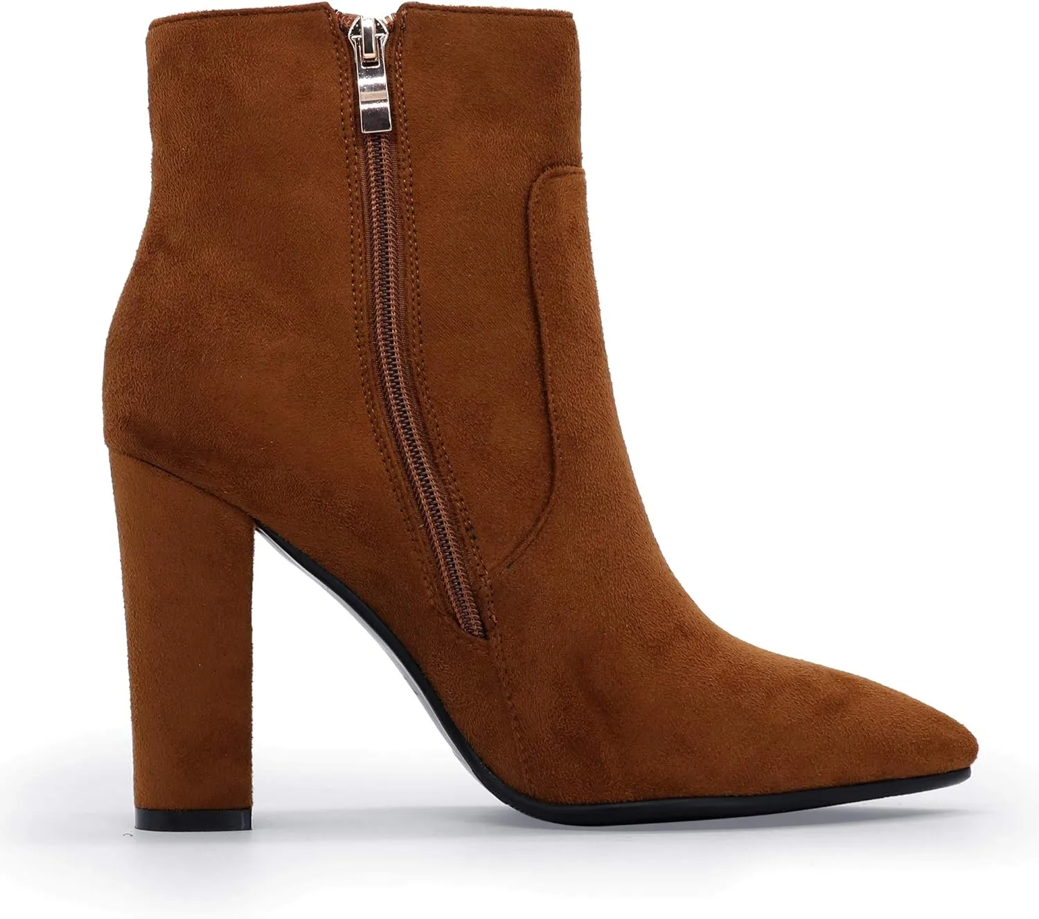 IDIFU Women's Fashion Ankle Boots Comfy Pointed Toe High Heels Side Zipper Booties
