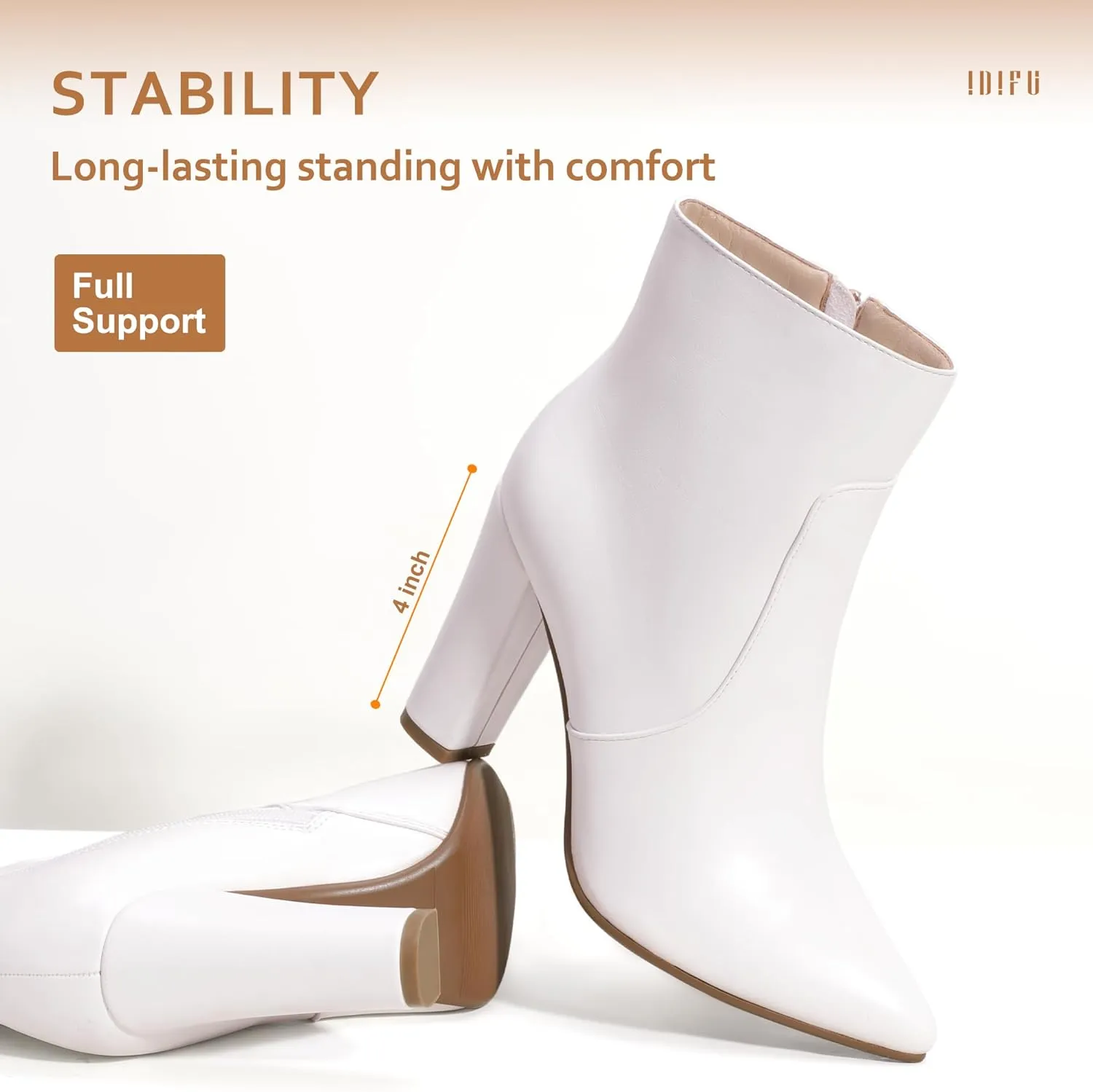 IDIFU Women's Fashion Ankle Boots Comfy Pointed Toe High Heels Side Zipper Booties