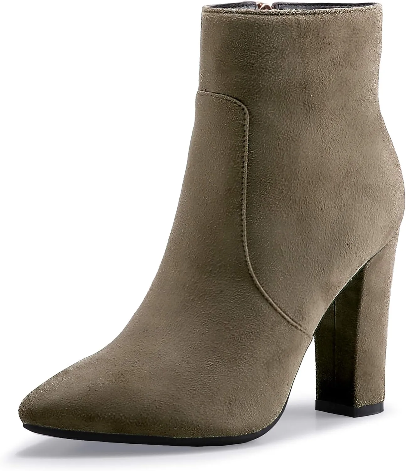 IDIFU Women's Fashion Ankle Boots Comfy Pointed Toe High Heels Side Zipper Booties