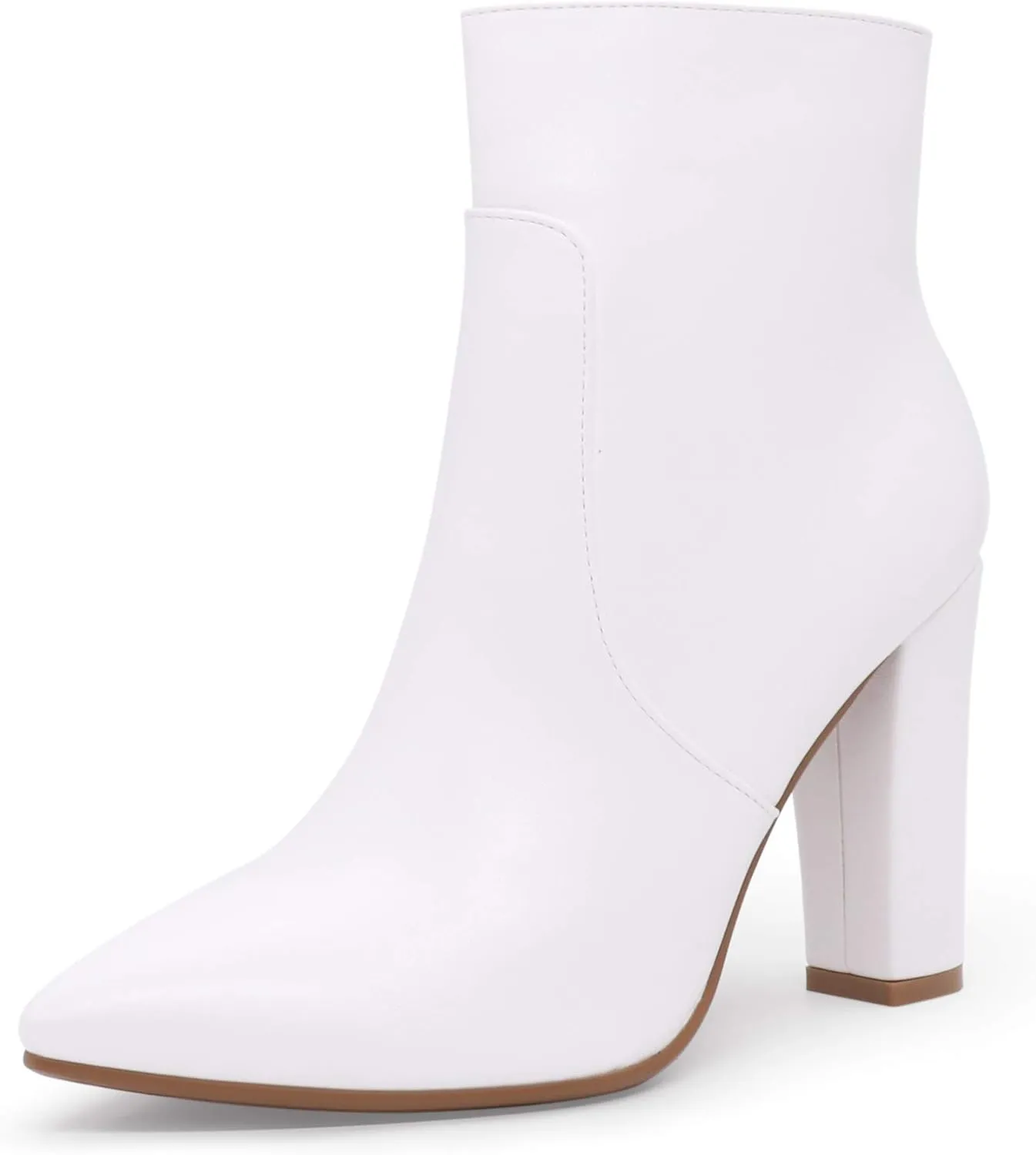 IDIFU Women's Fashion Ankle Boots Comfy Pointed Toe High Heels Side Zipper Booties